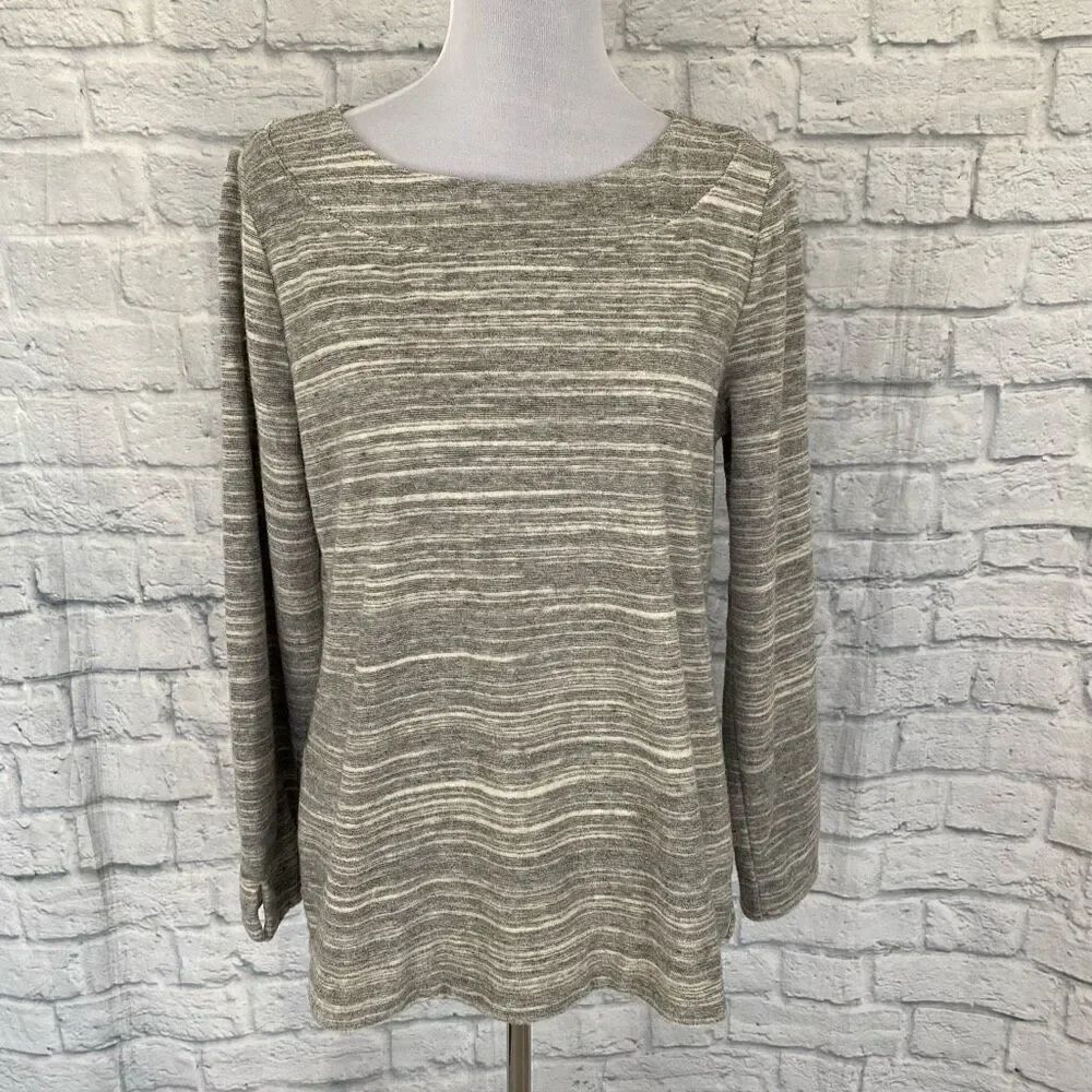 Talbots Women L cotton blend scoopneck Longsleeve textured pullover top
